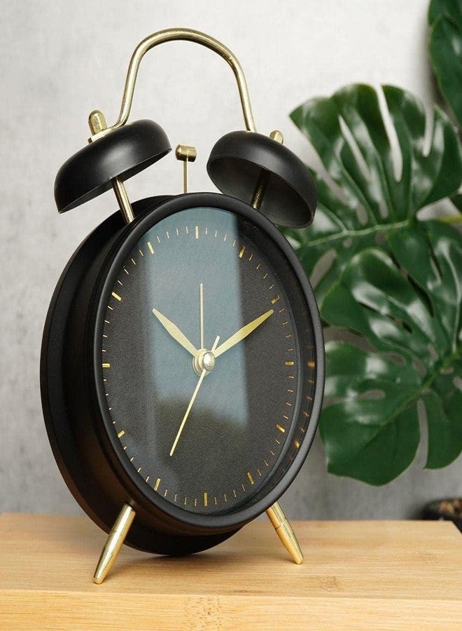 STL Retro Twin Bell Alarm Clock with Night LED | Loud Bedside Alarm, Non-Ticking Silent Sweep, Metal Frame Table Clock for Students, Bedroom & Office (Black) - Image 1